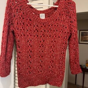 DKNY City Beaded Cable-Knit Red Sweater, Size Large